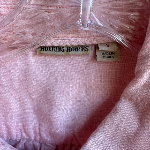 Holding Horses Long Dolman Sleeve Button Up 100% Linen Shirt Women's Size S - Picture 3 of 8